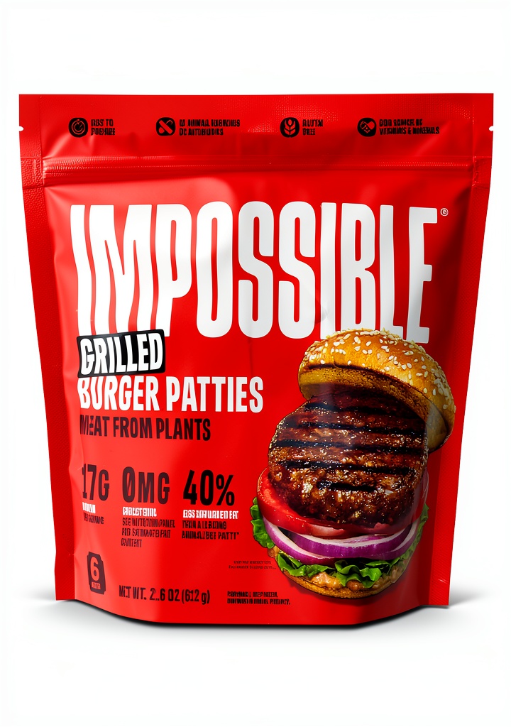 Impossible Meatless Burgers sizzling on a grill