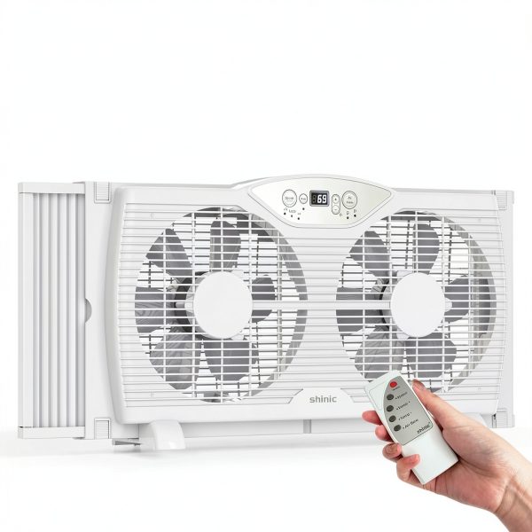 Shinic Window Fan BP6-9D 6-Blade Reversible LED Thermostat 23.8"-5